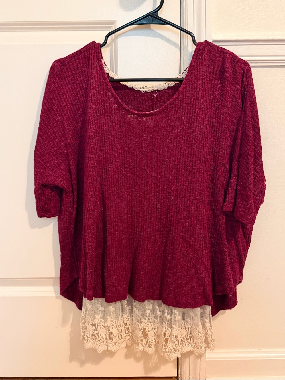 Jolt Burgundy Knit Tunic with Cream Lace Trim